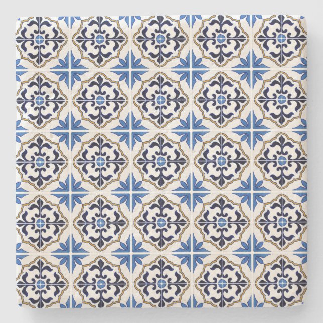 Dessous-de-verre En Pierre Carrelage Brown bleu marocain (Devant)