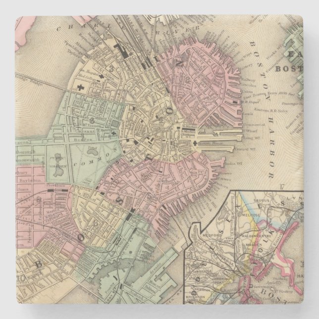 Dessous-de-verre En Pierre Carte de Boston par Mitchell (Devant)