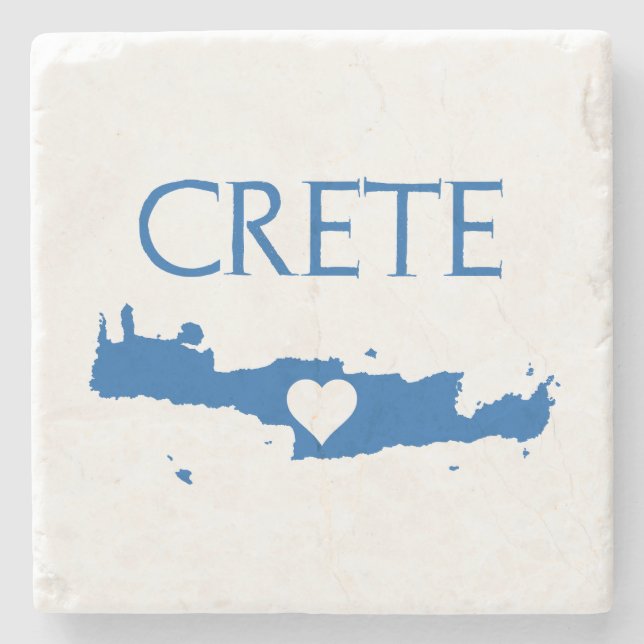 Dessous-de-verre En Pierre Carte de Crète avec Bleu de Coeur et Blanc (Devant)