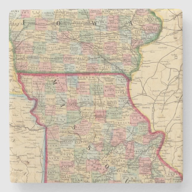 Dessous-de-verre En Pierre Carte de l'Iowa, Missouri par Mitchell (Devant)