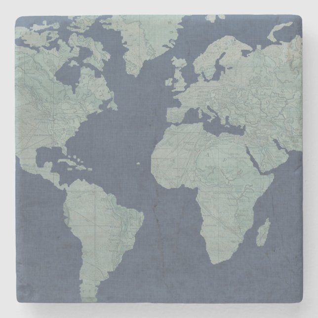 Dessous-de-verre En Pierre Carte de toile bleue du monde (Devant)