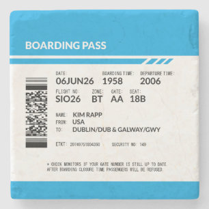 Dessous-de-verre En Pierre Carte d'embarquement 6000x6000 (bleue) DAM10