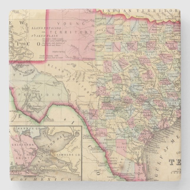 Dessous-de-verre En Pierre Carte du Texas par Mitchell (Devant)