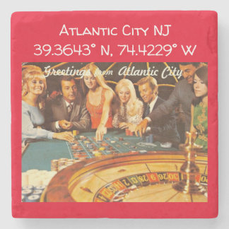 Dessous-de-verre En Pierre Carte NJ de Atlantic City Coordonnées Style Vintag