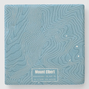 Dessous-de-verre En Pierre Carte topographique du mont Elbert - Bleu