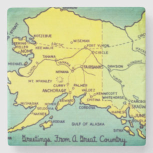 Dessous-de-verre En Pierre Carte vintage de l'Alaska - Détroit de Bering, Nom