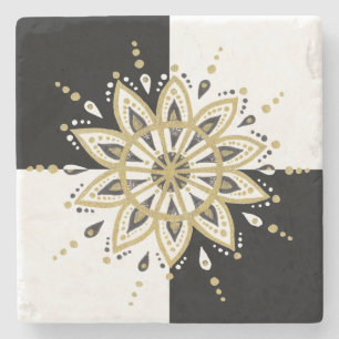 Dessous-de-verre En Pierre Cercle noir et blanc or Mandala