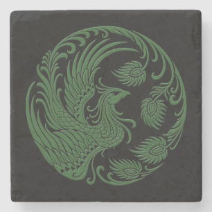 Dessous-de-verre En Pierre Cercle vert traditionnel de Phoenix sur le noir