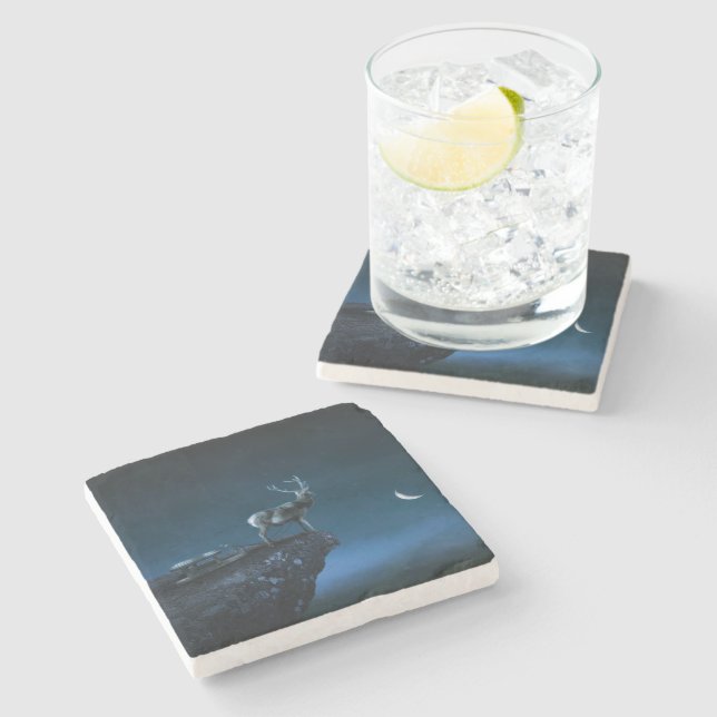 Dessous-de-verre En Pierre cerf au clair de lune (Côté)