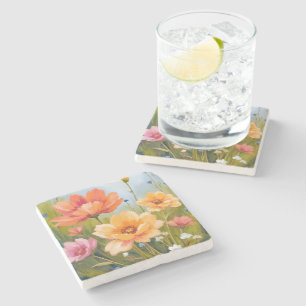 Dessous-de-verre En Pierre Champ de fleurs sauvages Botanique de fleurs à l