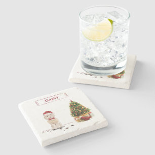 Dessous-de-verre En Pierre Champagne Cockapoo Drôle chien de Noël avec arbre