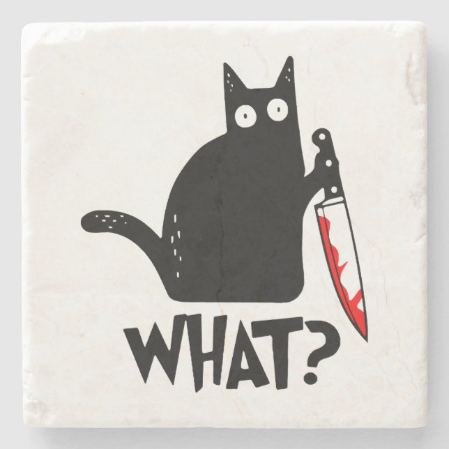 Dessous-de-verre En Pierre Chat assassin avec couteau (Devant)