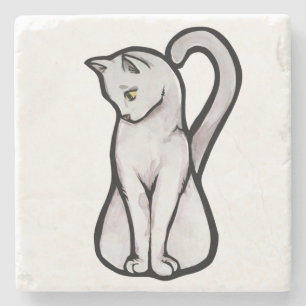 Dessous-de-verre En Pierre Chat blanc mignon