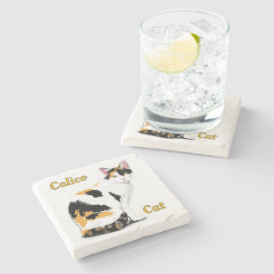Dessous-de-verre En Pierre Chat Calico Personnalisé