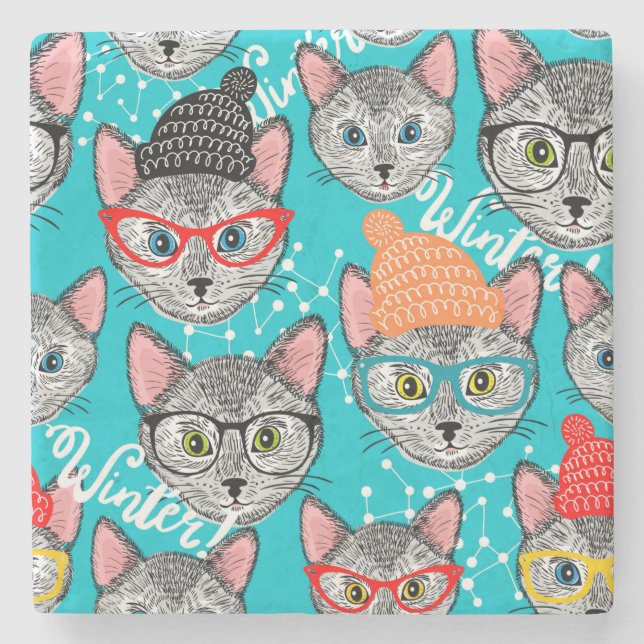 Dessous-de-verre En Pierre Chat dans le casquette (Devant)