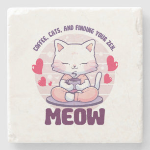 Dessous-de-verre En Pierre Chat de méditation - Chat Kawaii
