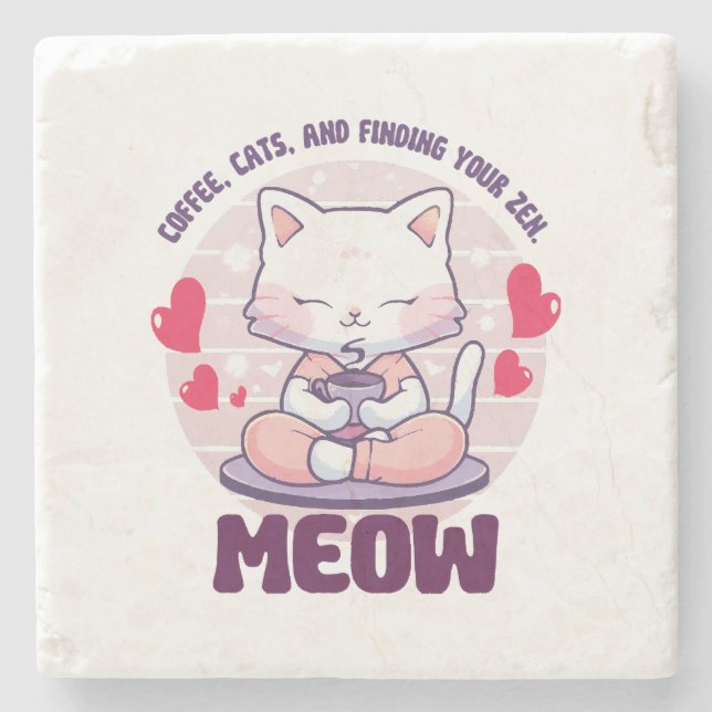 Dessous-de-verre En Pierre Chat de méditation - Chat Kawaii (Devant)