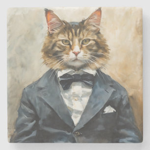 Dessous-de-verre En Pierre Chat en costume