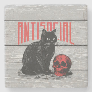 Dessous-de-verre En Pierre Chat et crâne antisociaux