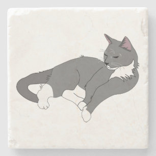 Dessous-de-verre En Pierre Chat gris et blanc Tuxedo