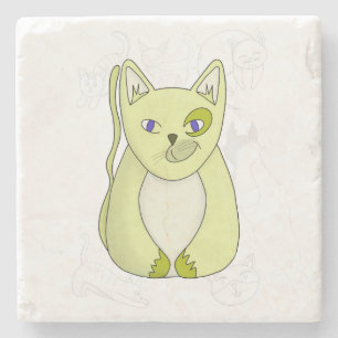 Dessous-de-verre En Pierre Chat Jaune avec Couvercle Duvet souriant