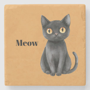 Dessous-de-verre En Pierre Chat Minou Noir Orange Miaou