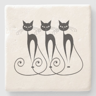 Dessous-de-verre En Pierre Chat noir mignon triplé drôle