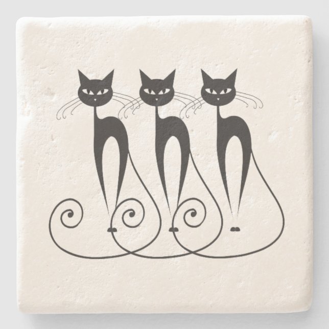 Dessous-de-verre En Pierre Chat noir mignon triplé drôle (Devant)