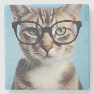 Dessous-de-verre En Pierre Chat Portant des lunettes