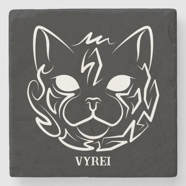 Dessous-de-verre En Pierre Chat tribal noir et blanc (Devant)