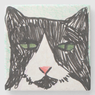 Dessous-de-verre En Pierre Chat Tuxedo Noir et Blanc