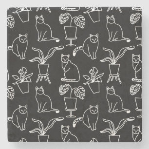 Dessous-de-verre En Pierre Chats blancs en noir