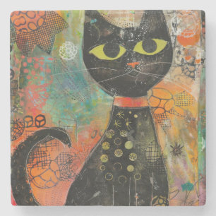 Dessous-de-verre En Pierre Chats d'aquarelle Boho - Art de la féline terrestr