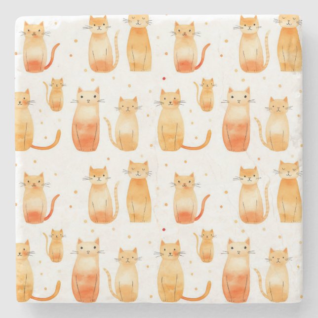 Dessous-de-verre En Pierre Chats Kitty Orange (Devant)