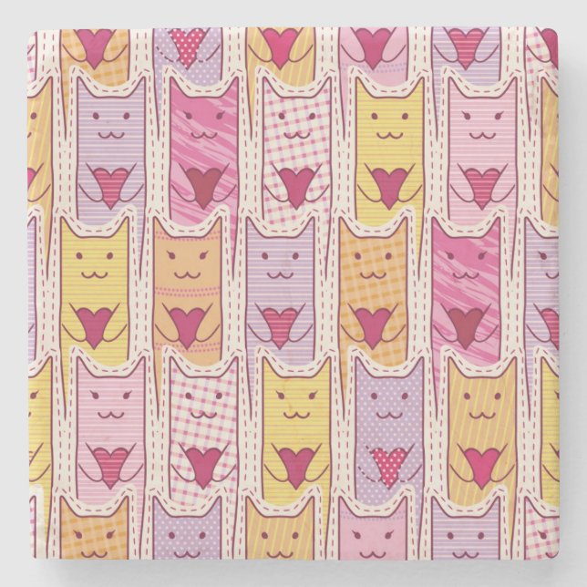 Dessous-de-verre En Pierre Chats mignons avec les coeurs affectueux (Devant)