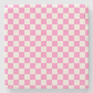 Dessous-de-verre En Pierre Chèque rose, Motif en damier, À damiers