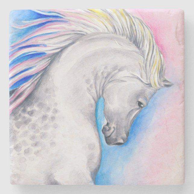 Dessous-de-verre En Pierre Cheval arabe arc-en-ciel (Devant)