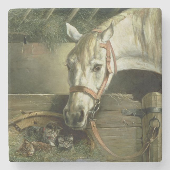 Dessous-de-verre En Pierre Cheval et chatons, 1890 (Devant)