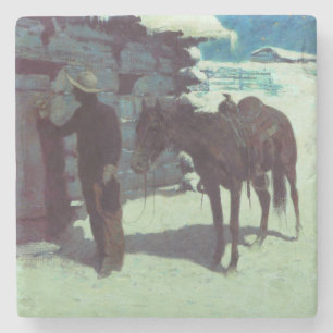 Dessous-de-verre En Pierre Cheval et Cowboy neige hivernale