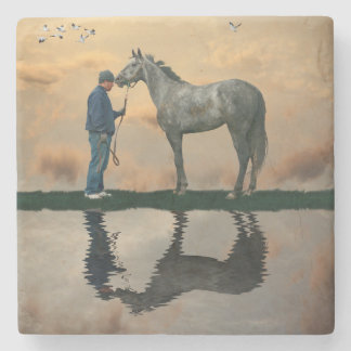 Dessous-de-verre En Pierre Cheval Gris Et Dessous de verre De Pierre OTTB Gro
