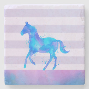 Dessous-de-verre En Pierre Cheval sauvage en Aquarelle bleu et violet