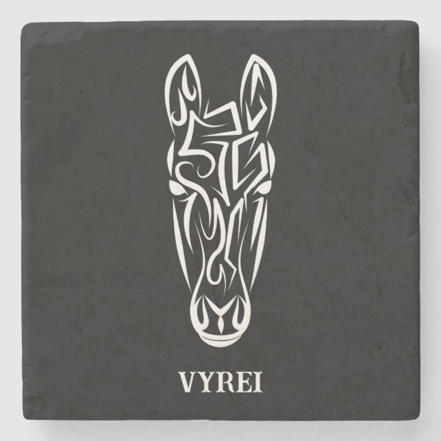 Dessous-de-verre En Pierre Cheval tribal noir et blanc (Devant)