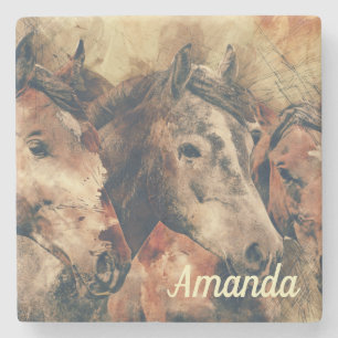 Dessous-de-verre En Pierre Chevaux Brown