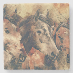 Dessous-de-verre En Pierre Chevaux d'aquarelle
