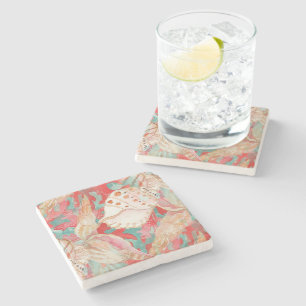 Dessous-de-verre En Pierre Chic Aqua Turquoise Coral Motif de coquillages rou