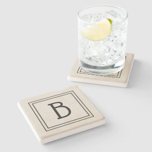 Dessous-de-verre En Pierre Chic Moderne Monogramme Tan & Noir Initial