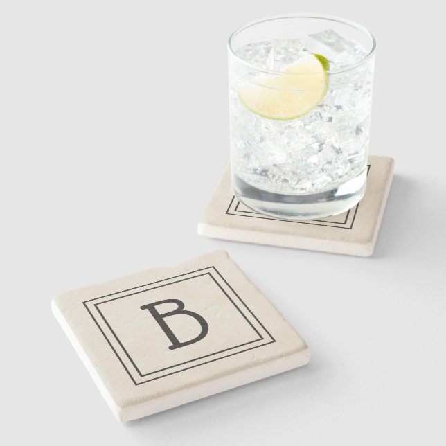 Dessous-de-verre En Pierre Chic Moderne Monogramme Tan & Noir Initial (Côté)
