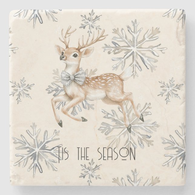 Dessous-de-verre En Pierre Chic Rustique Crème de Noël Deer Snowflakes (Devant)