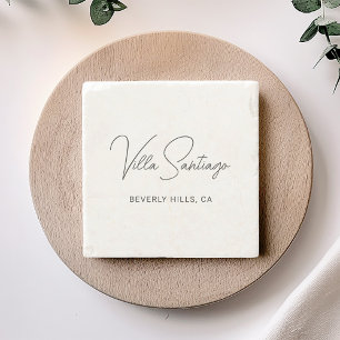 Dessous-de-verre En Pierre Chic Script Accueil Nom et Emplacement