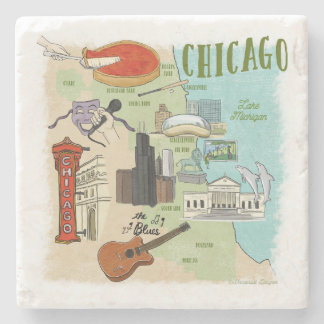 Dessous-de-verre En Pierre Chicago Illustrated Map Dessous de verre de pierre